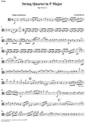 String Quartet in F Major, Op. 74, No. 2 - Viola