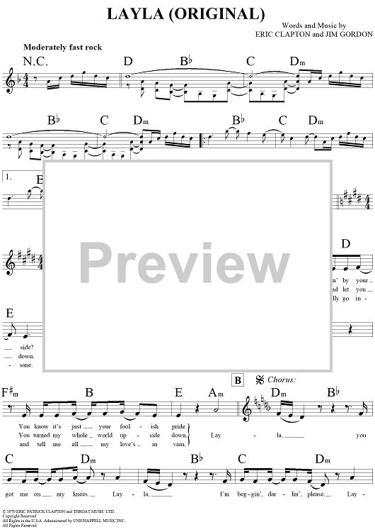 Layla Riff Sheet Music Layla (Original)