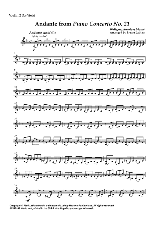 Andante from Piano Concerto No. 1 - Violin 2 (for Viola)