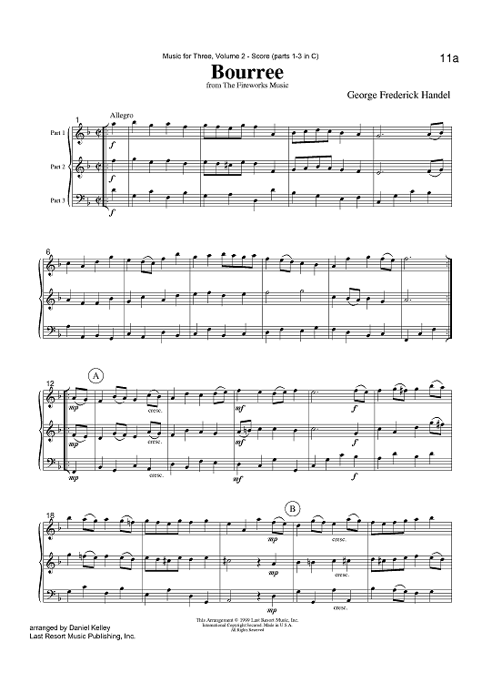 Bourree, La Rejouissance & Menuet from The Fireworks Music - Score