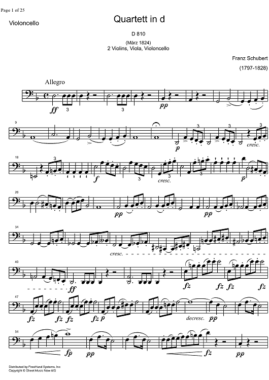 String Quartet No.14 d minor D810 - Cello