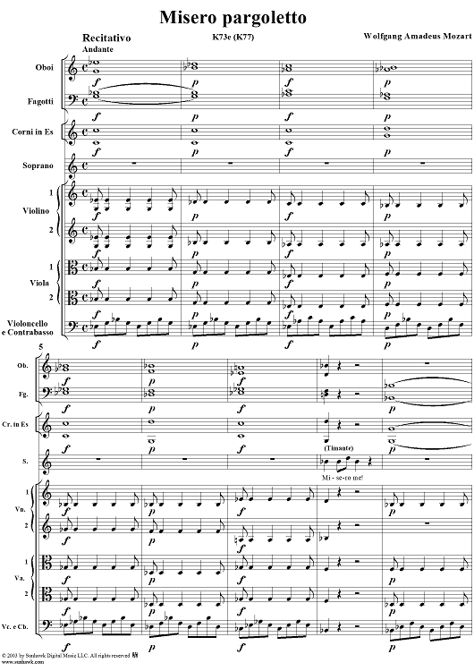 "Misero me!", recitative and "Misero pargoletto", aria, K73e (K77) - Full Score