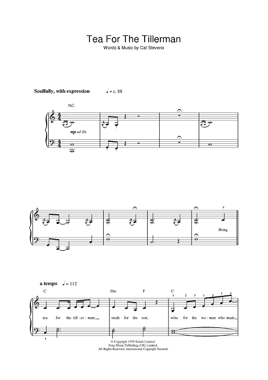 Tea For The Tillerman" Sheet Music by Cat Stevens for Piano/Vocal