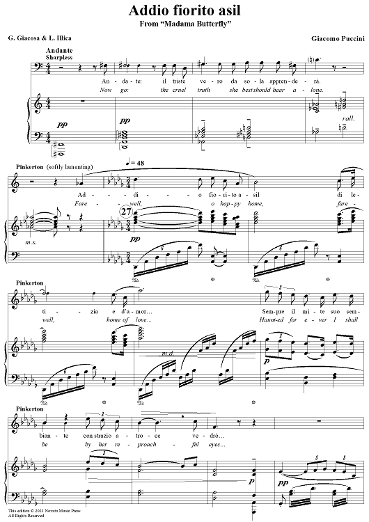 Addio fiorito asil - From "Madama Butterfly" (One Fine Day)