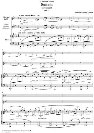 Clarinet Sonata, Op. 14, Movement 1 - Piano Score