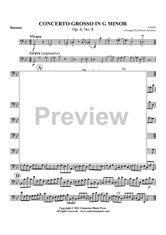 Concerto Grosso in G Minor - Op. 6, No. 8 - Bassoon