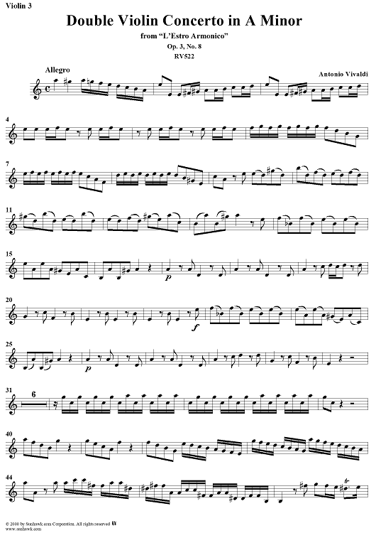 Double Violin Concerto in A Minor    - from "L'Estro Armonico" - Op. 3/8  (RV522) - Violin 3