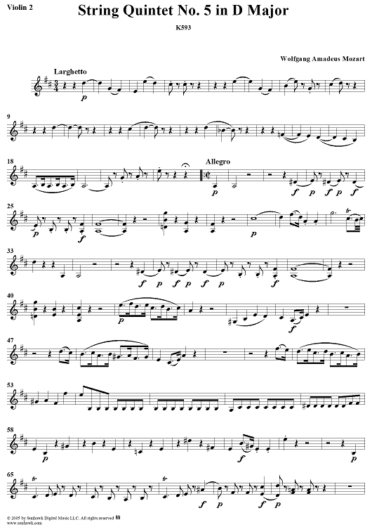 String Quintet No. 5 in D Major, K593 - Violin 2
