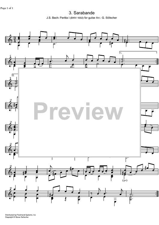 Partita No. 1 B Major BWV 1002 - Guitar