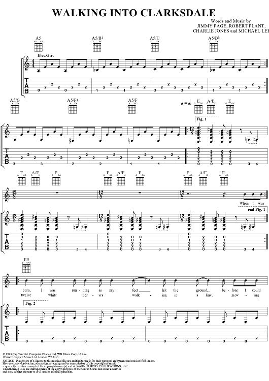 Walking Into Clarksdale" Sheet Music by Jimmy Page; Robert Plant for  Guitar Tab/Vocal