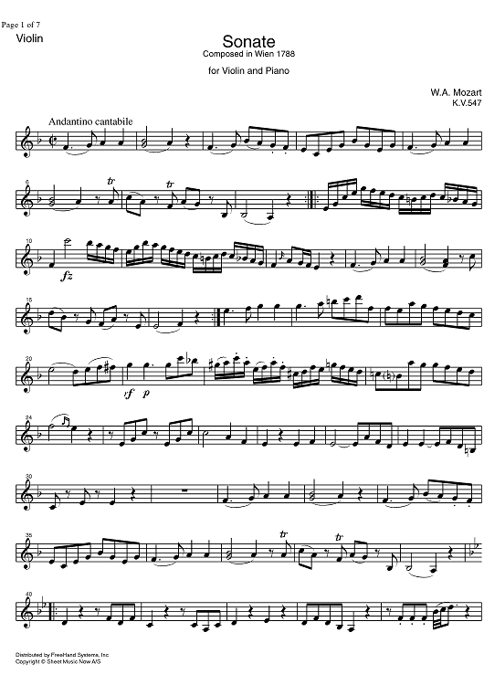 Sonata No.36 F Major KV 547 - Violin