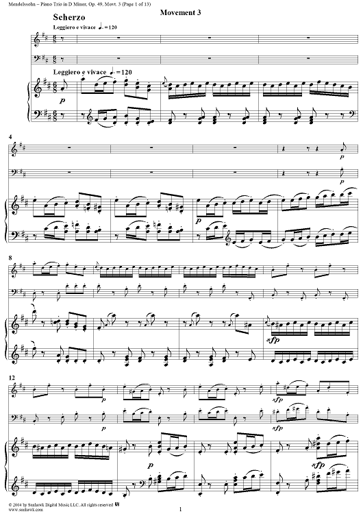 Piano Trio in D minor, Op. 49, Movt. 3 - Score