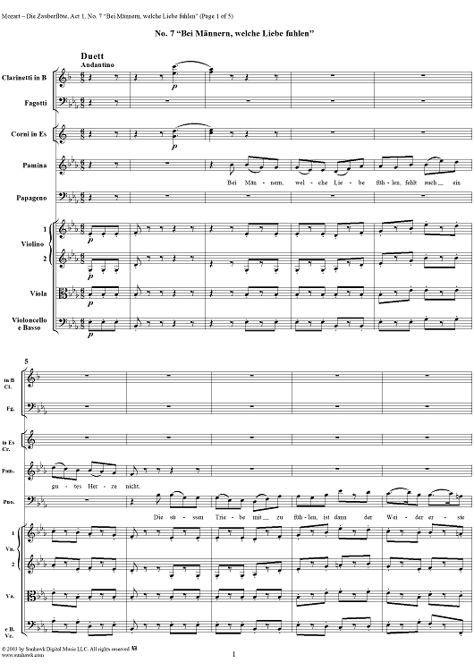 "Bei Männern, welche Liebe fühlen", No. 7 from  "Die Zauberflöte", Act 1 (K620) - Full Score