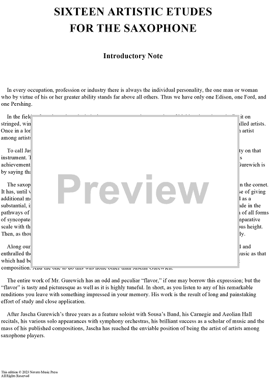 Sixteen Artistic Etudes for the Saxophone - Introductory Note