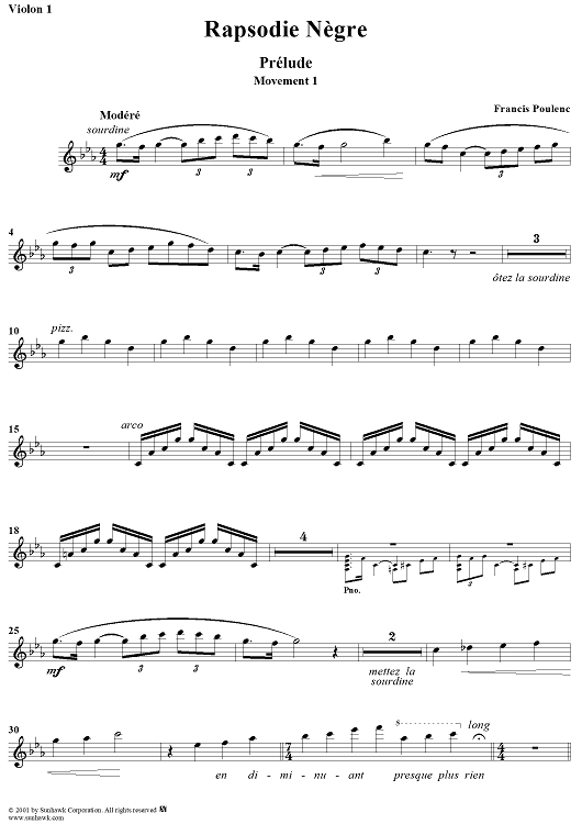 Rapsodie Nègre - Violin 1