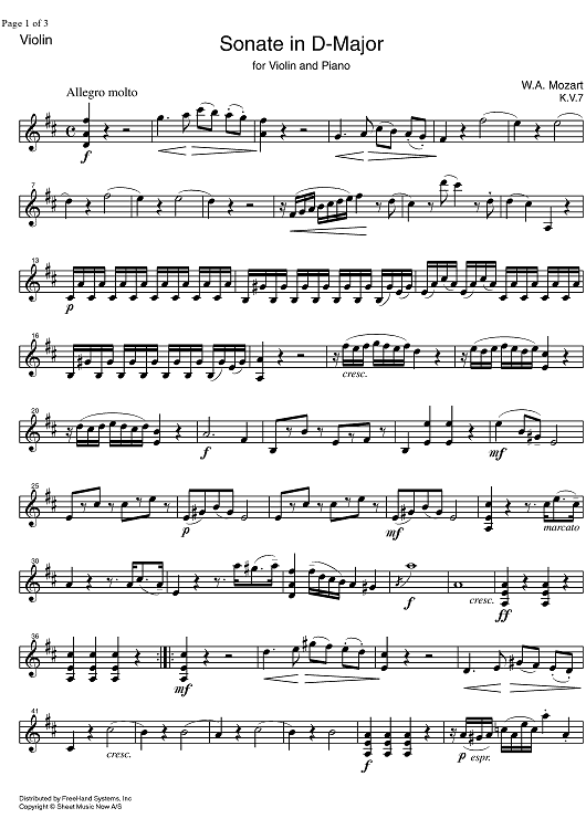 Sonata No. 2 D Major KV7 - Violin