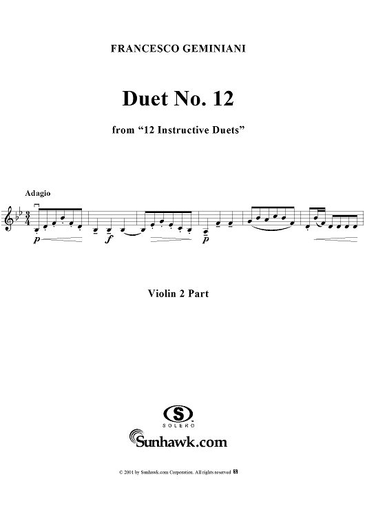 Duet No. 12, from "12 Instructive Duets" - Violin 2