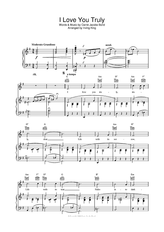 I Love You Truly Carrie Jacobs Bond Sheet Music