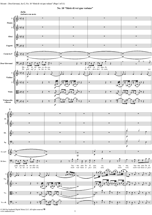 "Metà di voi quà vadano", No. 18 from "Don Giovanni", Act 2, K527 - Full Score