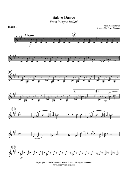 Sabre Dance - From "Gayne Ballet" - Horn 3 in F