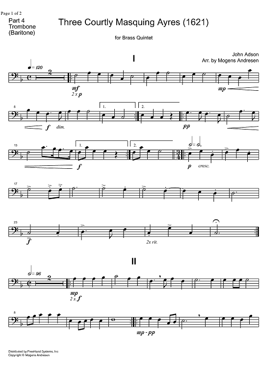 3 Courtly Masquing Ayres - Trombone