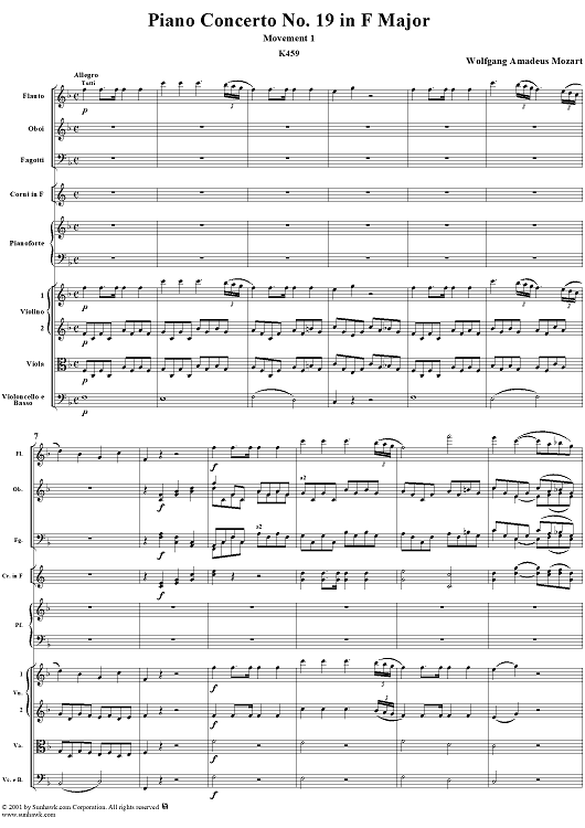 Piano Concerto No. 19 in F Major, Movement 1 (K459) - Full Score