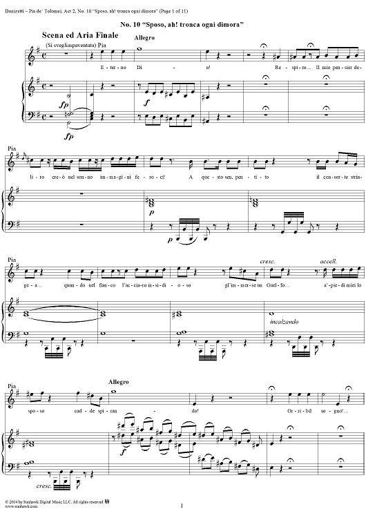 Pia de' Tolomei, Act 2, No. 10: Scena ed Aria Finale - "Sposo, ah! tronca ogni dimora" - Score