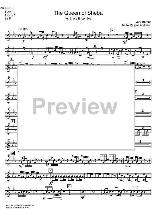 The Arrival of the Queen of Sheba HWV 67 - Horn in F 1