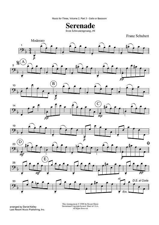 Serenade - from Schwanengesang, #4 - Part 3 Cello or Bassoon