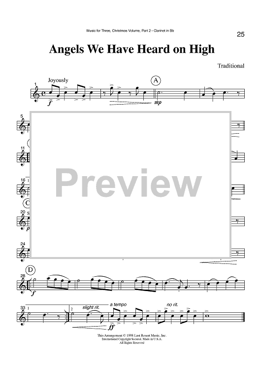 Angels We Have Heard on High - Part 2 Clarinet in Bb