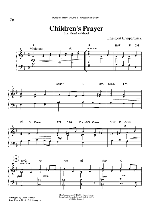 Children's Prayer - from Hansel and Gretel - Keyboard or Guitar