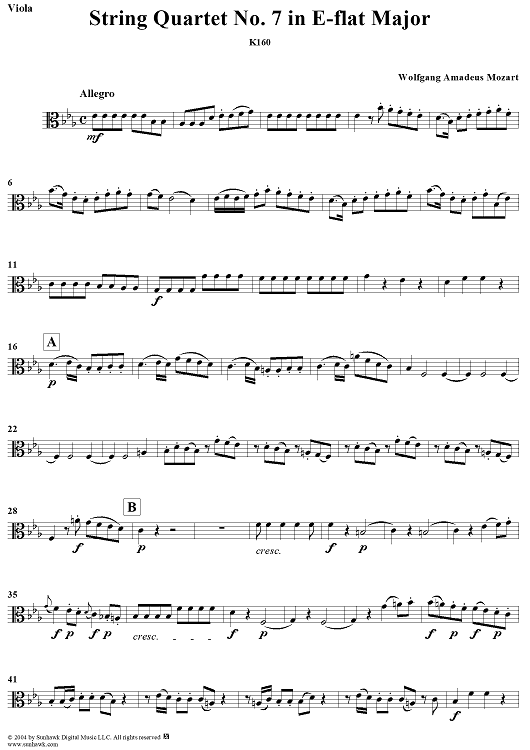 String Quartet No. 7 in E-flat Major, K160 - Viola