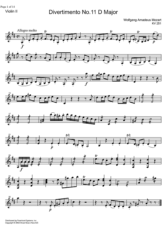 Divertimento No.11 D Major KV251 - Violin 2