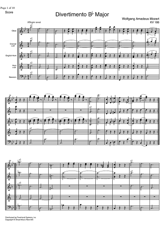 Divertimento No. 4 Bb Major KV186 - Score
