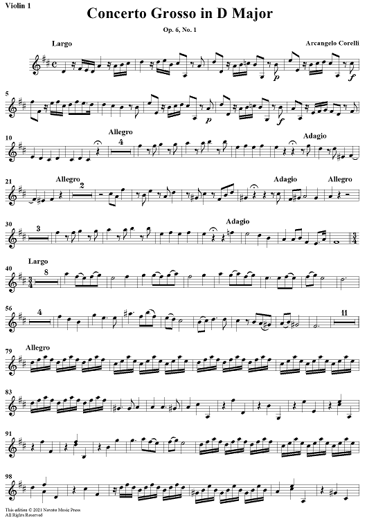 Concerto Grosso No. 1 in D Major, Op. 6, No. 1 - Violin 1