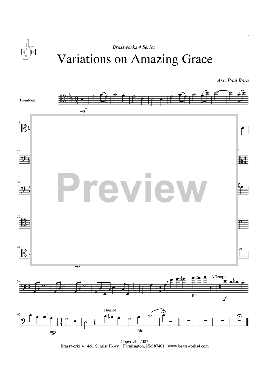 Variations on Amazing Grace - Trombone