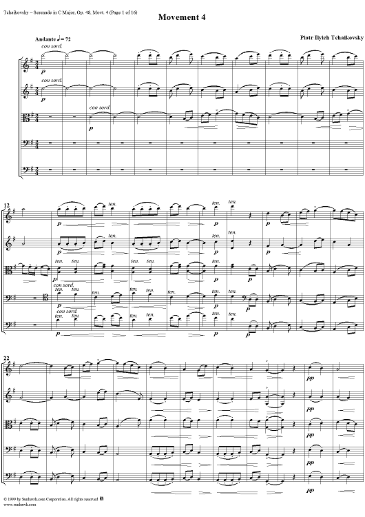 Serenade for String Orchestra in C major (C-dur). Movement IV, Finale (Tema Russo) - Score