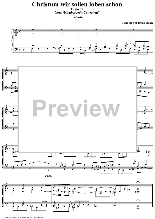 Christum wir sollen loben schon, fughetta, from "Kirnberger's Collection", BWV696