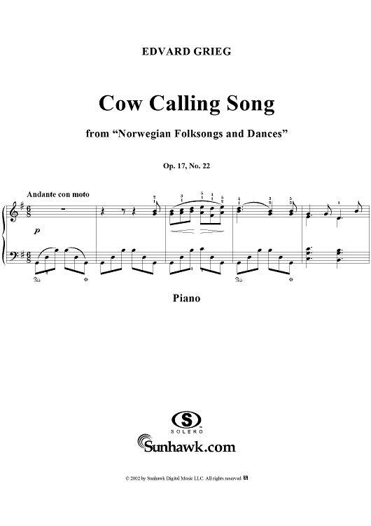 Norwegian Folksongs and Dances Op.17 No.22, Cow calling Song