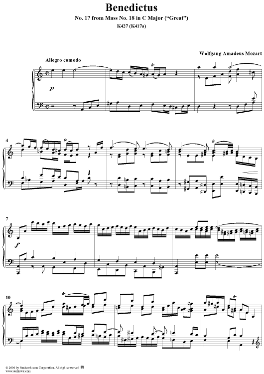 Benedictus - No. 17 from Mass no. 18 in C minor ("Great")   - K427 (K417a)