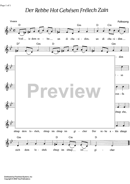Der Rebbe Hot Gehésen Frélech Zain - Score