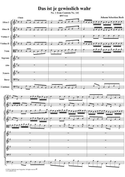 Das ist je gewisslich wahr - No. 1 from Cantata No. 141 - BWV141