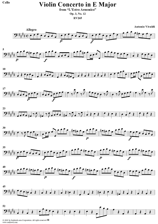 Violin Concerto in E Major    - from "L'Estro Armonico" - Op. 3/12  (RV265) - Cello