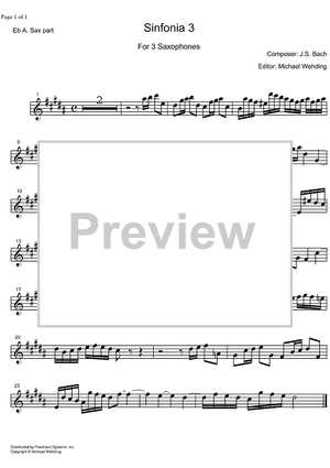Three Part Sinfonia No. 3 BWV 789 D Major - E-flat Alto Saxophone