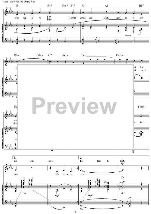 In Love in Vain" Sheet Music for Piano/Vocal/Chords - Sheet Music Now