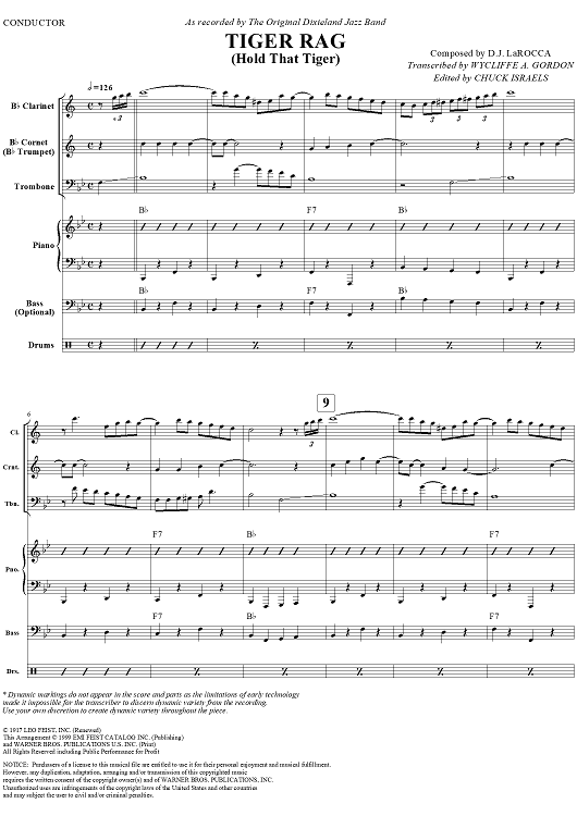 Tiger Rag (Hold That Tiger) - Conductor's Score