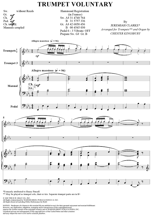 Trumpet Voluntary - Organ Score