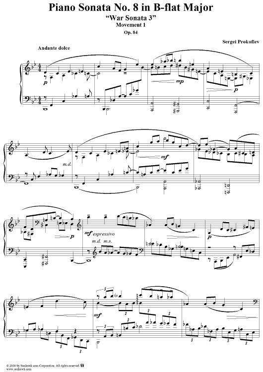 Piano Sonata No. 8 in B-flat Major, Op. 84, Movement 1, "War Sonata 3"