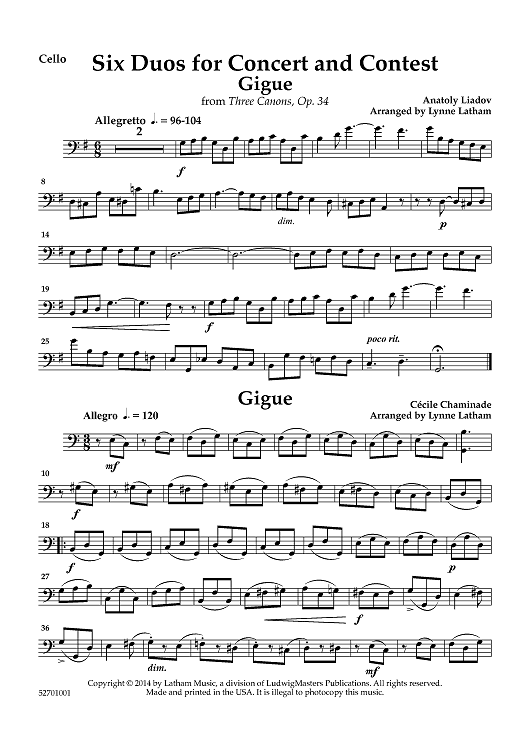 Six Duos for Concert and Contest - Cello