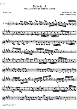 Three Part Sinfonia No.15 BWV 801 b minor - B-flat Clarinet 1